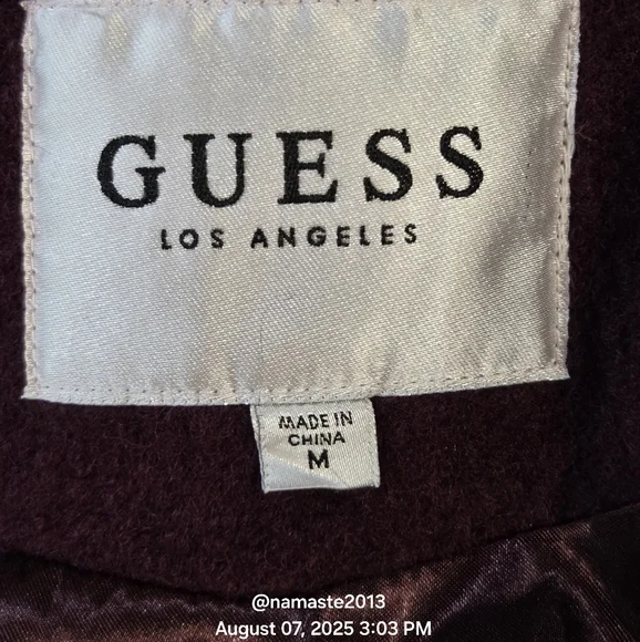 Guess Burgundy Purple Wool Blend Coat with Faux Mongolian Fur Trim Designer #679